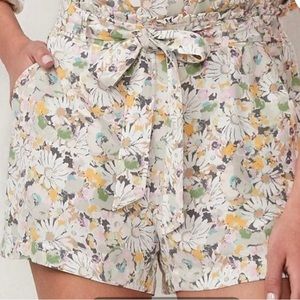LC Lauren Conrad Belted Paper Bag Flowy Floral Tie Shorts, Size XL Elastic Waist